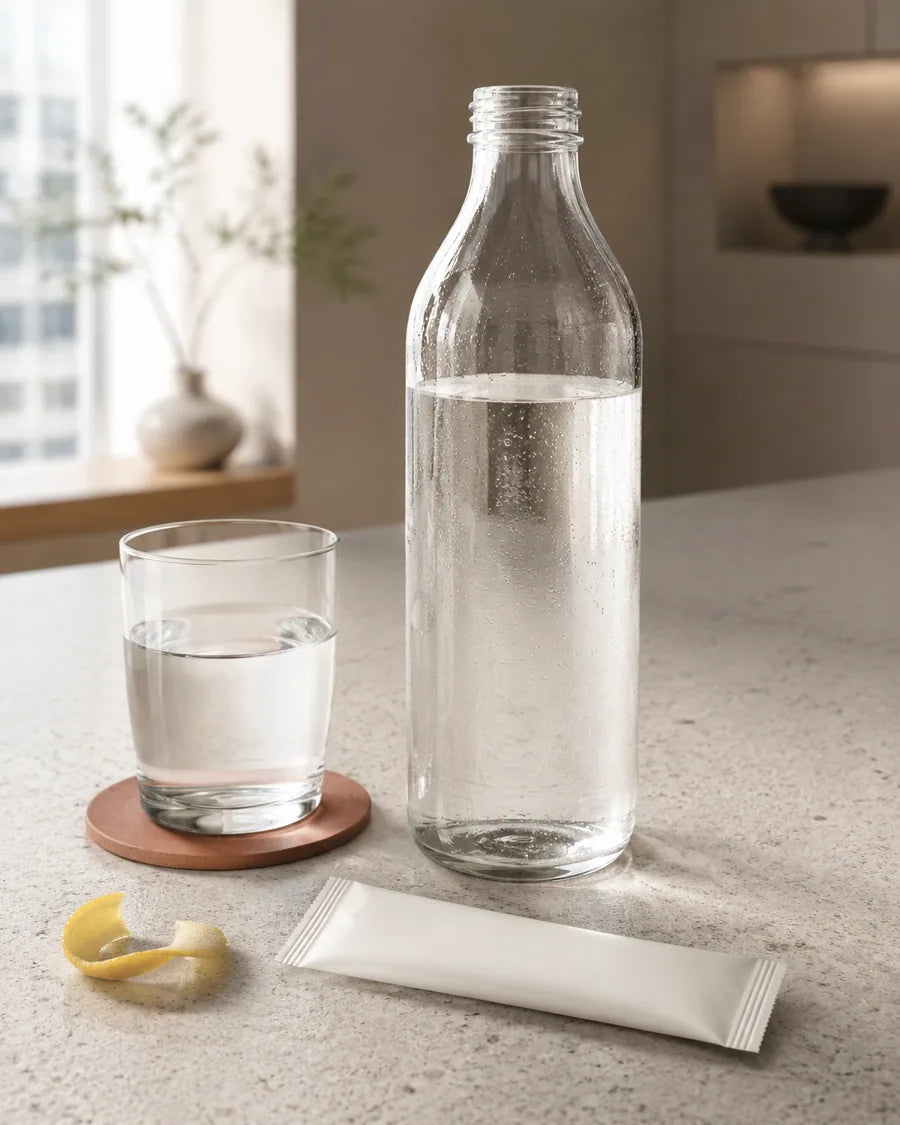 水と個包装食品の携帯イメージ